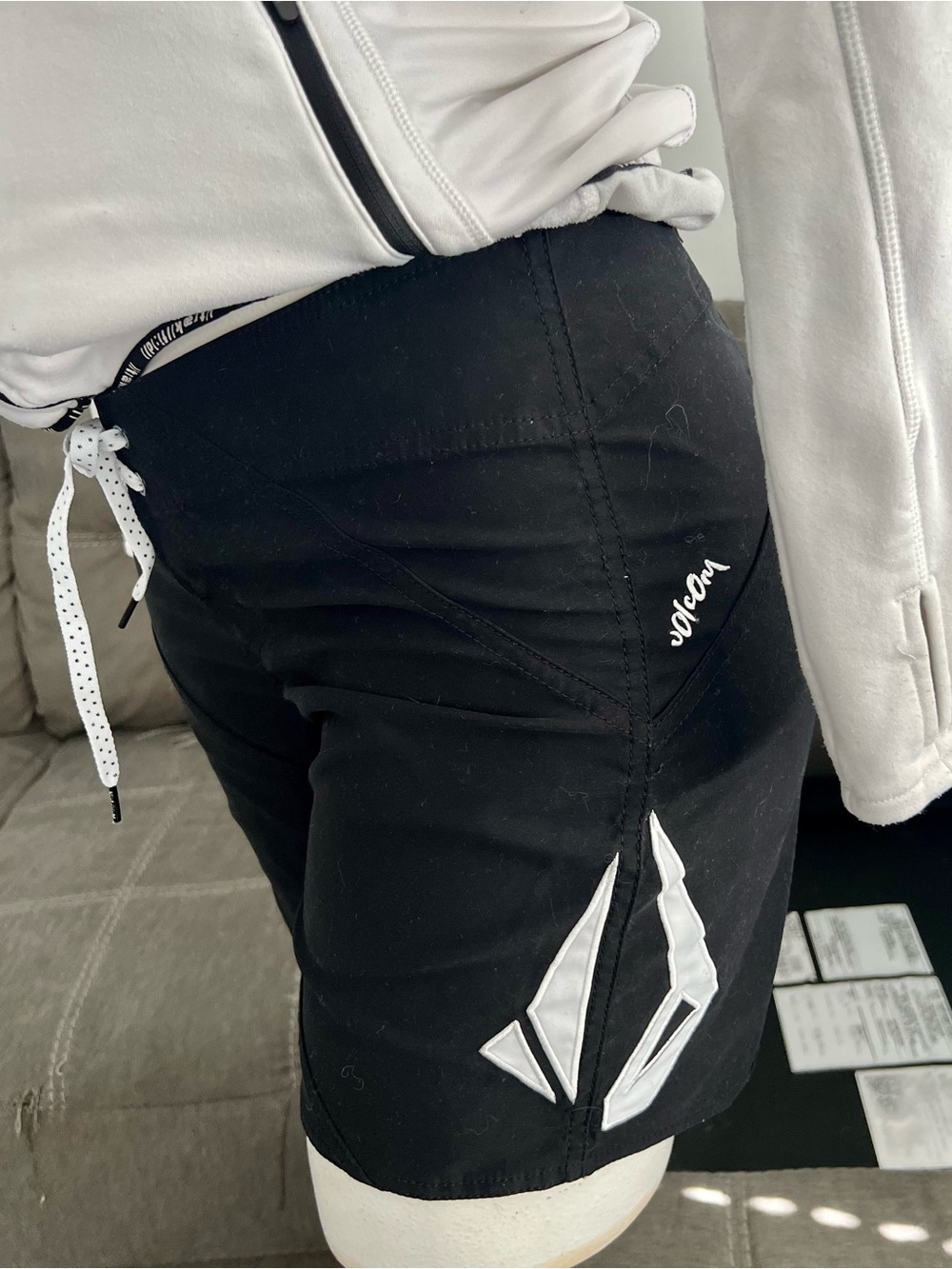 Volcom Black Swim Boardshorts with White Lace